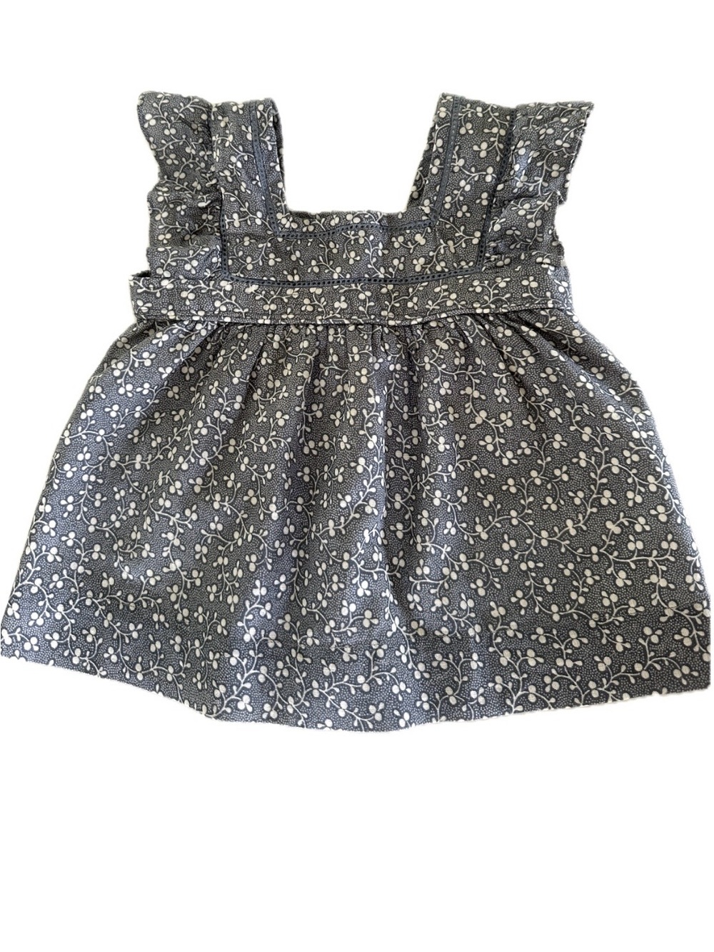 Bonpoint Girls Floral Dress in Gray and White